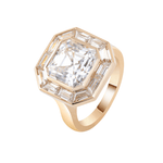 Asscher Cut Moissanite Emerald Halo Yellow Gold Ring