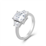 Radiant Cut Moissanite with Trapezoid Side Stones White Gold Ring