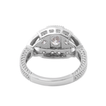 Oval Cut Moissanite with Round Side Stones Milgrain White Gold Ring