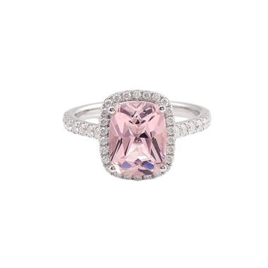 Cushion Cut Pink Sapphire Halo Pavé White Gold Ring