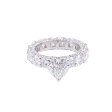 Heart Cut Moissanite Pave  with Eternity Band White Gold Ring