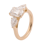 OMC Cushion Cut Moissanite with Pear Cut Side Stones Yellow Gold Ring