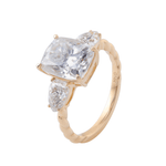 Cushion Cut Moissanite with Pear Cut Side Stones Yellow Gold Ring