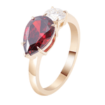 Pear Cut Lab Grown Ruby with Round Cut White Moissanite Toi et Moi Yellow Gold Ring