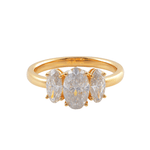 Oval Cut Moissanite with Oval Side Stones Yellow Gold Ring