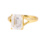 Emerald Cut Moissanite Split Shank Band Yellow Gold Solitaire Ring