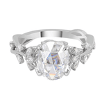 Rose Oval Cut Moissanite with Oval Accent Stones White Gold Ring