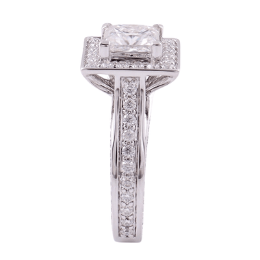 Princess Cut Moissanite Halo Triple Pavé Twisted Band Platinum Ring
