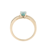 Emerald Cut Green Emerald Gemstone with Round White Accent Moissanite Stones Yellow Gold Ring