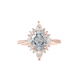 Oval Cut Grey-Blue Moissanite with Round and Oval Side Stones Pavé Rose Gold Ring