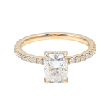 Cushion Cut Hidden Halo Pavé Yellow Gold Ring