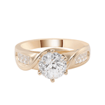 Round Brilliant Cut Moissanite with Radiant Cut Moissanite Yellow Gold Ring