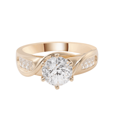 Round Brilliant Cut Moissanite with Radiant Cut Moissanite Yellow Gold Ring