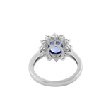 Oval Cut Blue Sapphire Gemstone with White Round Cut Moissanite White Gold Ring