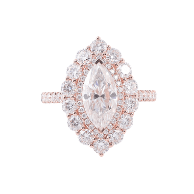 Marquise Cut Double Halo Pave Moissanite Rose Gold Ring