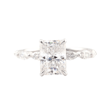 Radiant Cut Moissanite with Marquise Side Stones White Gold Ring