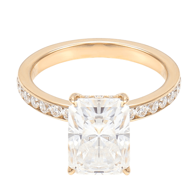 Radiant Cut Moissanite Hidden Halo Pave Yellow Gold Band