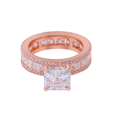 Asscher Cut Moissanite with Eternity Pave from Radiant and Round Moissanite Rose Gold Ring