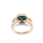 Green Asscher Cut Moissanite with Pear Cut White Moissanite Side Stones Bezel Yellow Gold Ring