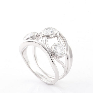 Round Moissanite Split Band White Gold Ring