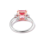 Pink Asscher Cut Moissanite with White Side Stones White Gold Ring