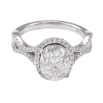 Oval Moissanite Halo Split Shank Band Pavé White Gold Ring