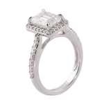 Emerald Cut Moissanite Halo Pave White Gold Ring