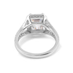 Emerald Cut Moissanite Halo Pave Split Band White Gold Ring