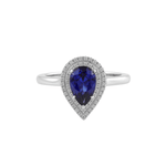 Pear Cut Blue Sapphire Gemstone Double Halo White Gold Ring