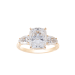 Cushion Cut Moissanite with Pear Cut Side Stones Yellow Gold Ring