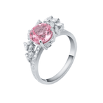 Round Cut Pink Sapphire with Marquise Cut White Moissanite Pave White Gold Ring