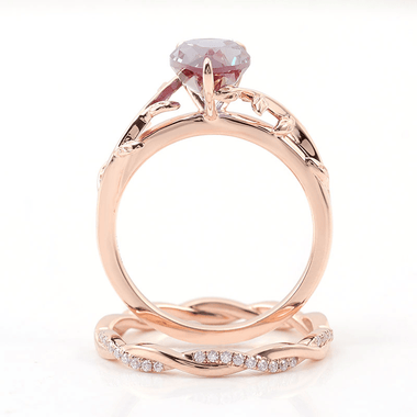 Pear Cut Alexandrite Gemstone Rose Gold Set Ring