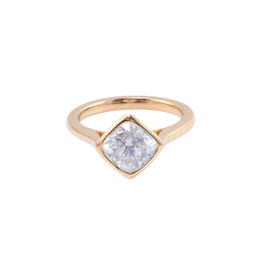 Cushion Cut Moissanite Bezel Yellow Gold Solitaire Ring