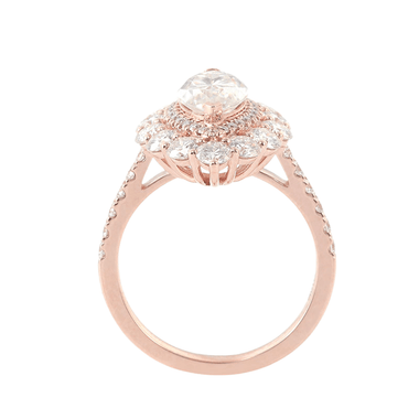 Marquise Cut Double Halo Pave Moissanite Rose Gold Ring