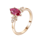 Marquise Cut Ruby Gemstone with White Round Moissanite Accent Stones Yellow Gold Ring