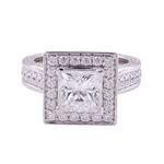 Princess Cut Moissanite Halo Triple Pavé Twisted Band Platinum Ring