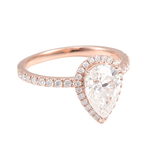 Pear Cut Moissanite Halo Pavé Rose Gold