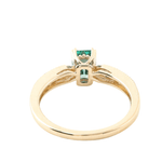 Emerald Cut Green Emerald Gemstone with Round White Accent Moissanite Stones Yellow Gold Ring