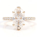 Oval Cut Moissanite Hidden Halo Pave Yellow Gold Ring