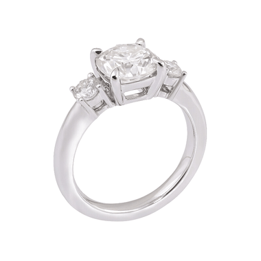 Cushion Cut Moissanite with Round Side Stones White Gold Ring