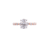 Oval Cut Moissanite Hidden Halo Pavé Rose and White Gold Ring