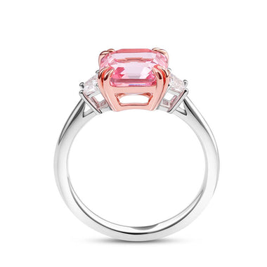 Pink Asscher Cut Moissanite with White Side Stones White Gold Ring