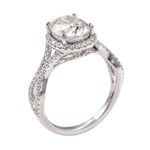 Oval Moissanite Halo Split Shank Band Pavé White Gold Ring