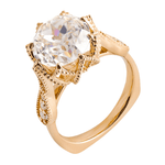 Round Brilliant Cut Moissanite with Accent Stones and Milgrain Yellow Gold Ring