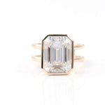 Emerald Cut Moissanite Double Band Yellow Gold Solitaire Ring