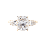 Cushion Cut Moissanite with Pear Cut Side Stones Yellow Gold Ring