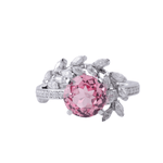 Round Cut Pink Sapphire with Marquise Cut White Moissanite Pave White Gold Ring