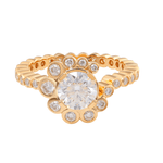 Round Brilliant Cut Moissanite with Round Moissanite Halo Eternity Band Yellow Gold Ring