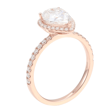 Pear Cut Moissanite Halo Pavé Rose Gold