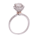 Round Brilliant Cut Diamond with Halo and Hidden Halo, Pave Band White Gold Ring